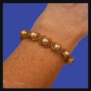 HANDMADE Glass Pearl Beaded Woven Braided Bridal Bracelet